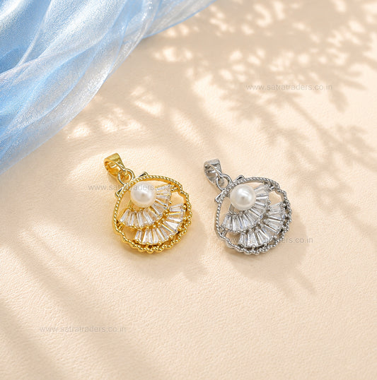 Pearl Accent Baguette Fan Anti-Tarnish Charm | Size : 20mm | Qty : 1pc