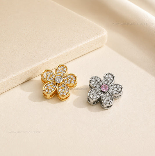 Pave Crystal Flower Anti-Tarnish Charm | Size : 13mm | Qty : 1pc