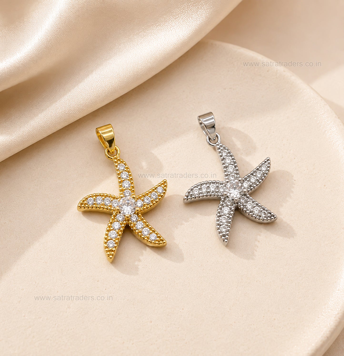 Solitaire Center Pave Starfish Anti-Tarnish Charm | Size : 24mm | Qty : 1pc | CHL189