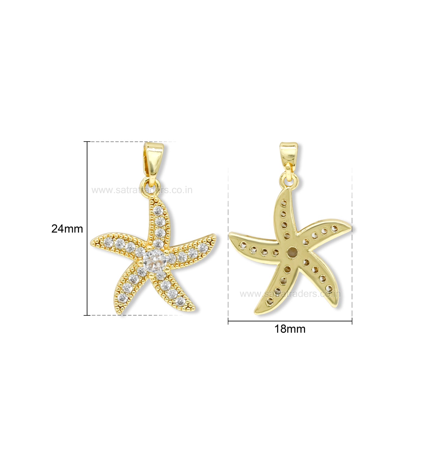 Solitaire Center Pave Starfish Anti-Tarnish Charm | Size : 24mm | Qty : 1pc | CHL189