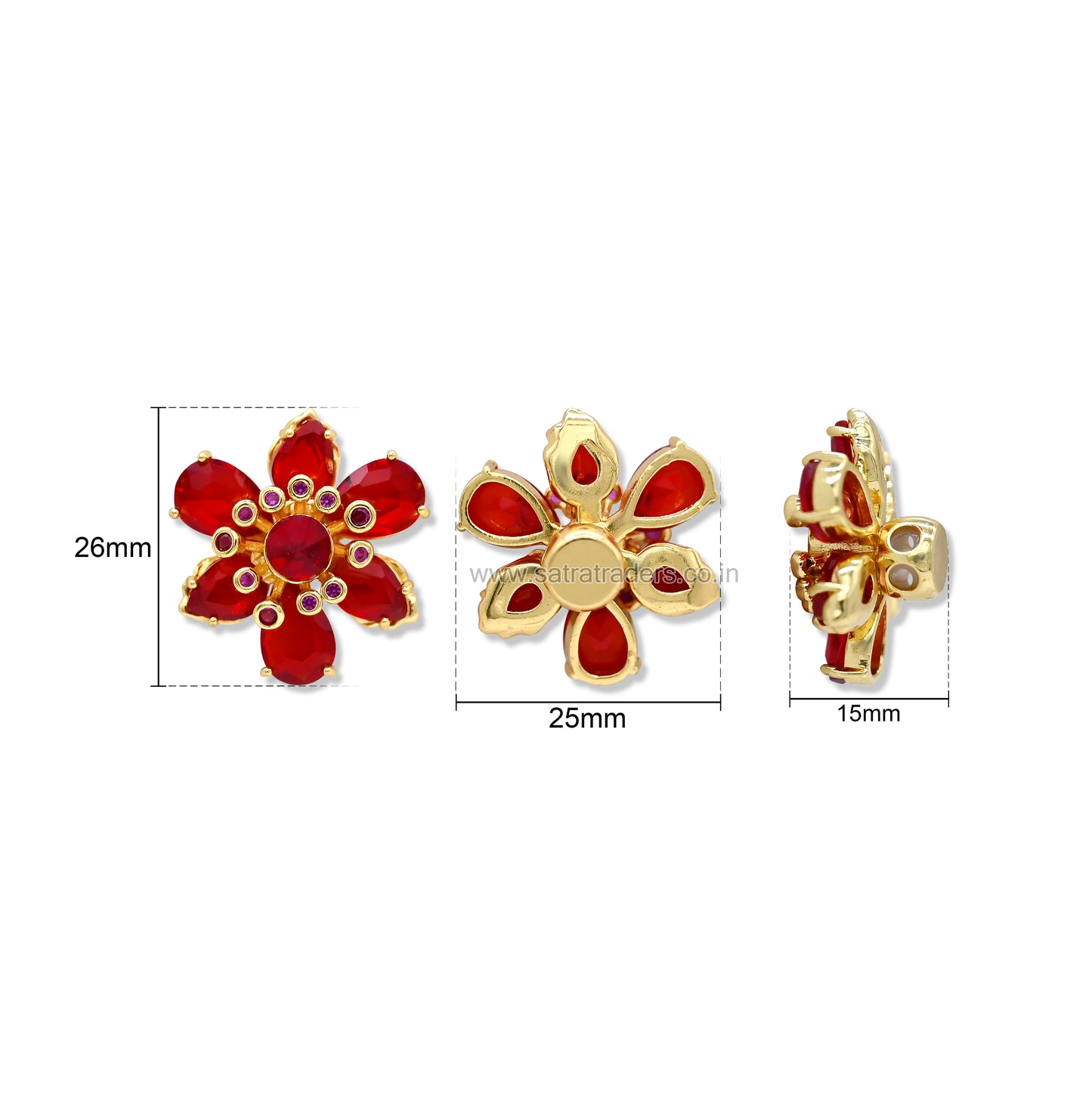 High Quality Red Ruby Floral Brass Connector Charm | Size : 26mm | Qty : 1pcs | BC22