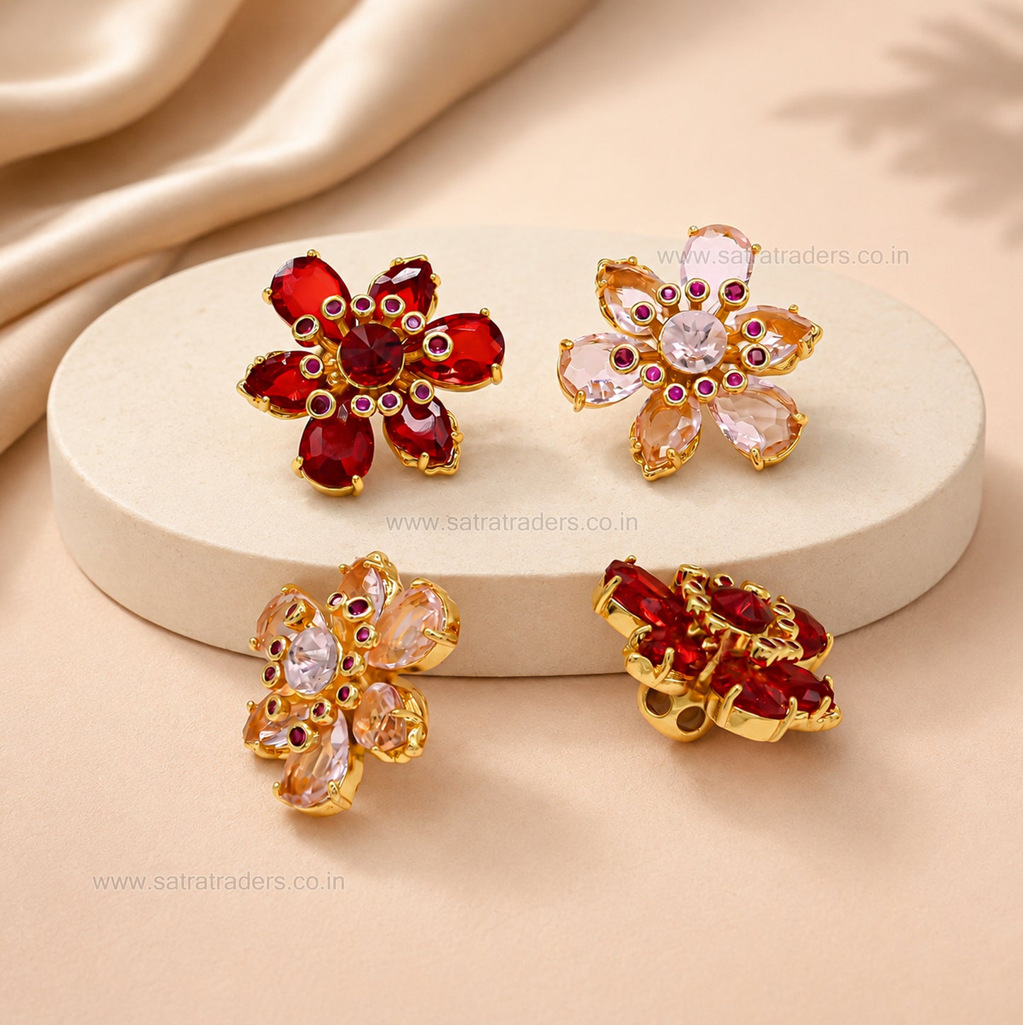 High Quality Red Ruby Floral Brass Connector Charm | Size : 26mm | Qty : 1pcs | BC22