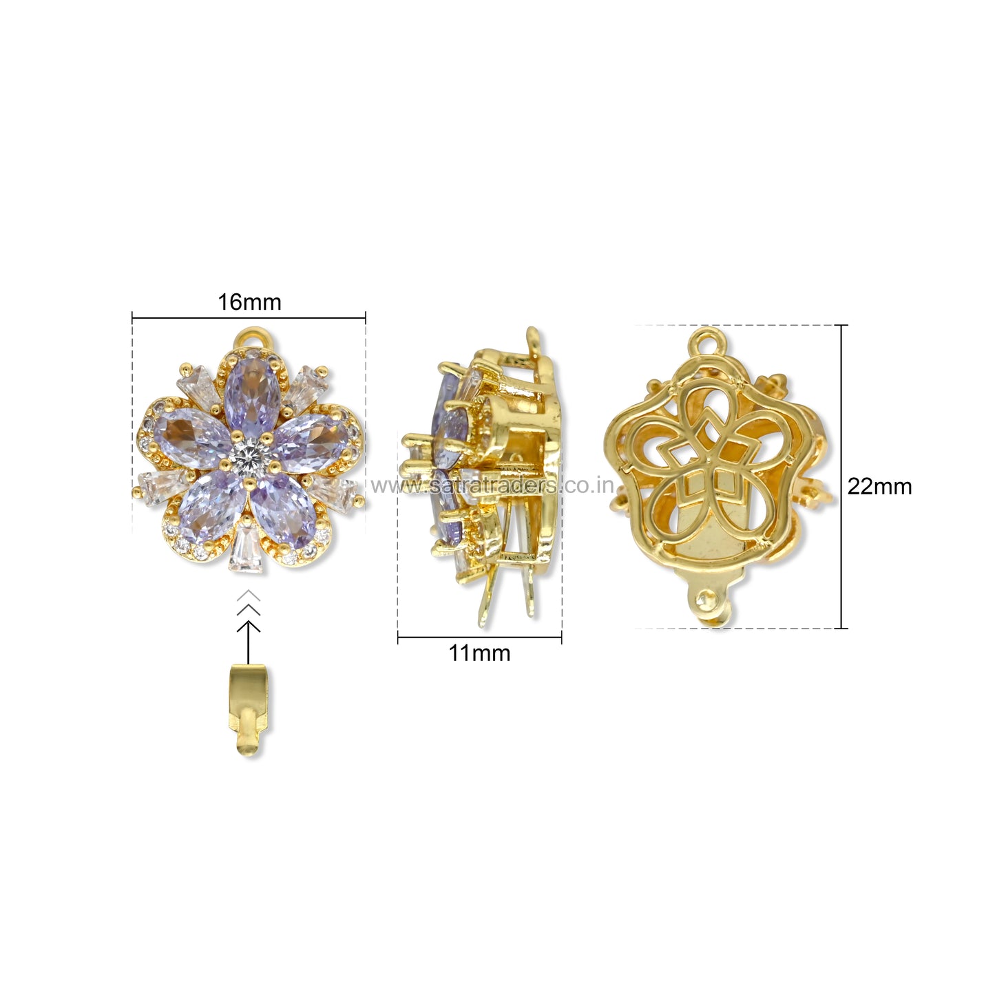High Quality Floral Brass Connector Charm With clip-on | Size : 22mm | Qty : 1pcs | BC23
