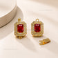 High Quality Emerald-cut red Brass Connector Charm With clip-on | Size : 22mm | Qty : 1pcs | BC24