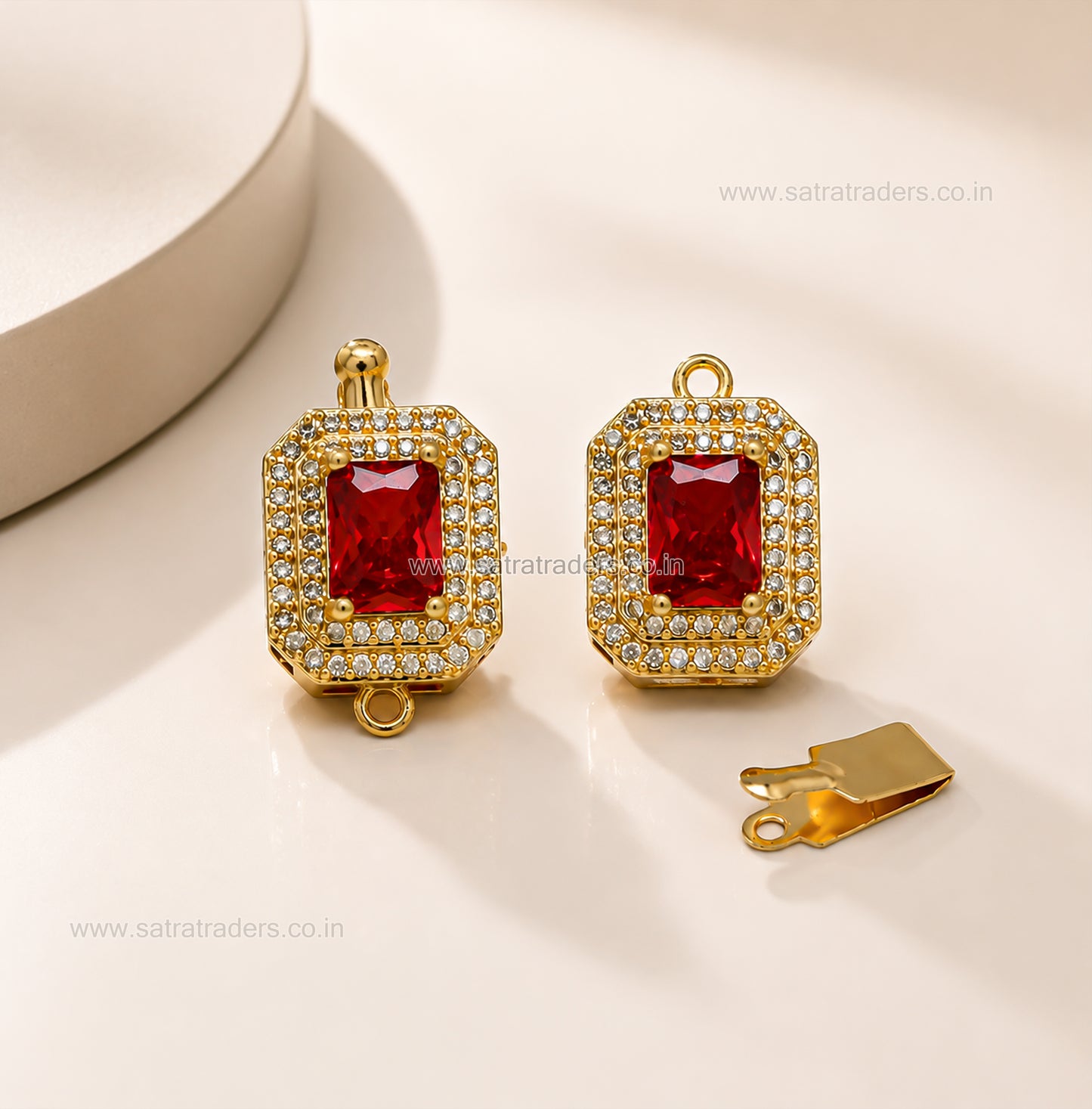 High Quality Emerald-cut red Brass Connector Charm With clip-on | Size : 22mm | Qty : 1pcs | BC24