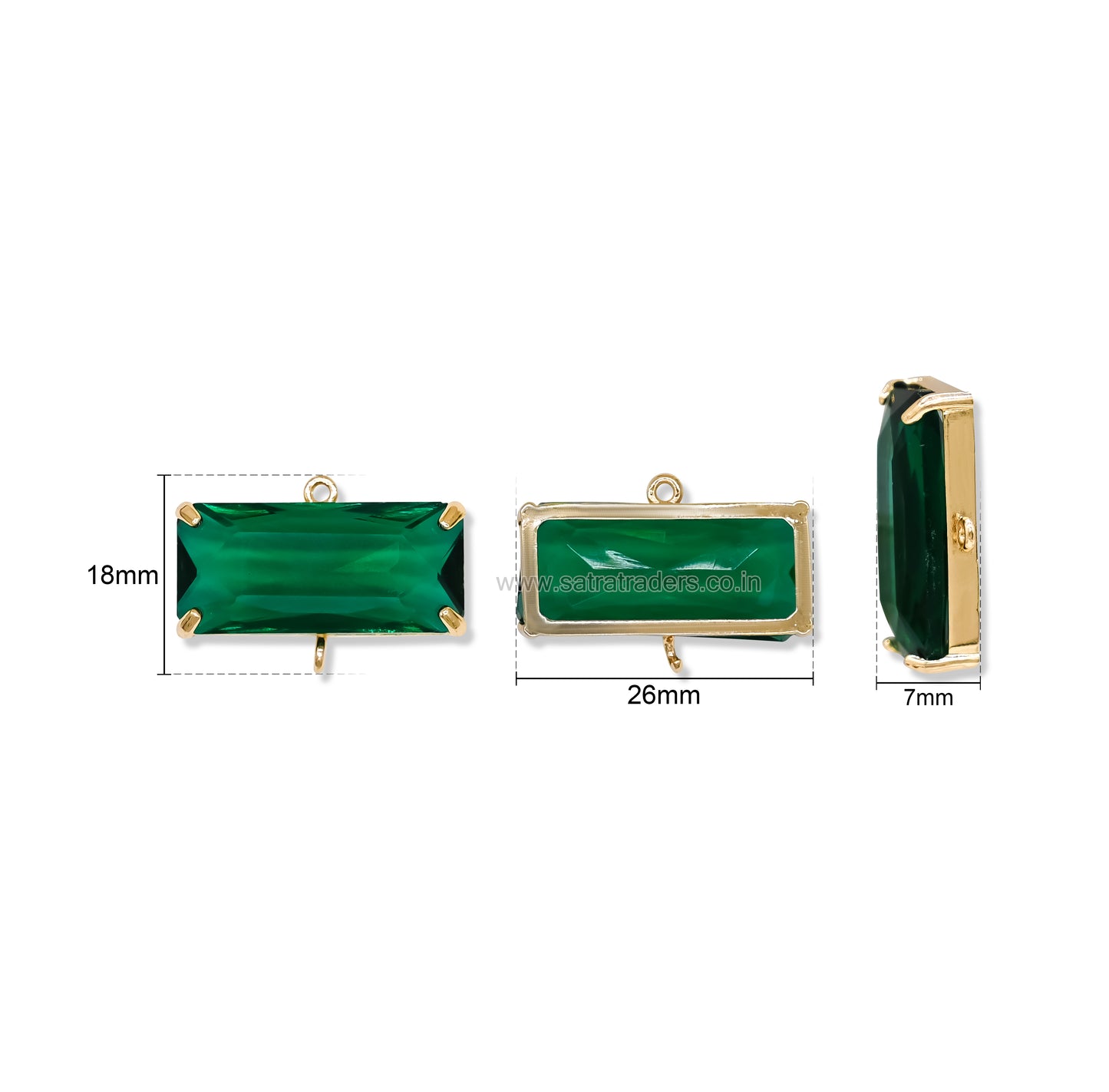 Big Rectangular Glass Crystal Connectors with Dual Loops | Size : H-18mm W-26mm | Qty : 1pc | CHL197