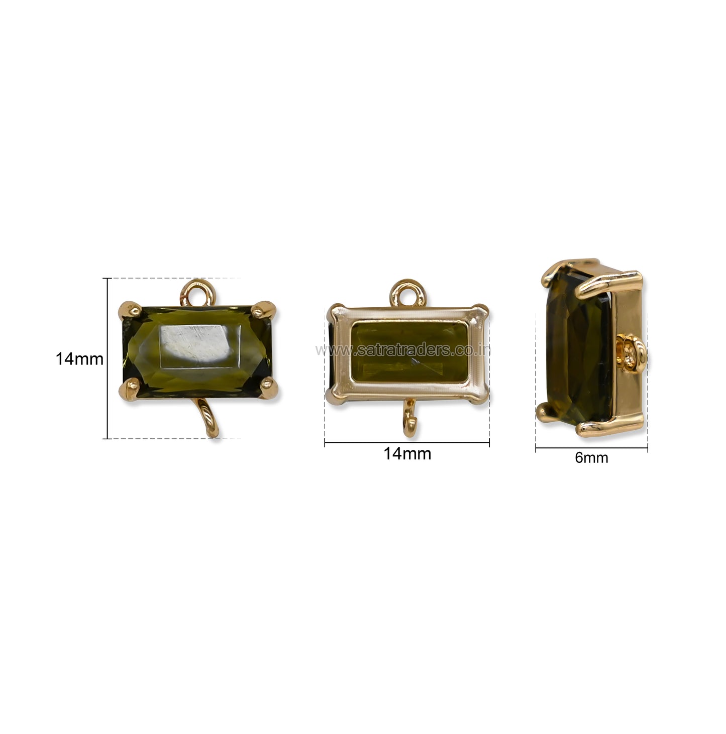 Rectangle Glass Crystal Connectors with Dual Loops | Size : H-14mm W-14mm | Qty : 1pc | CHL200