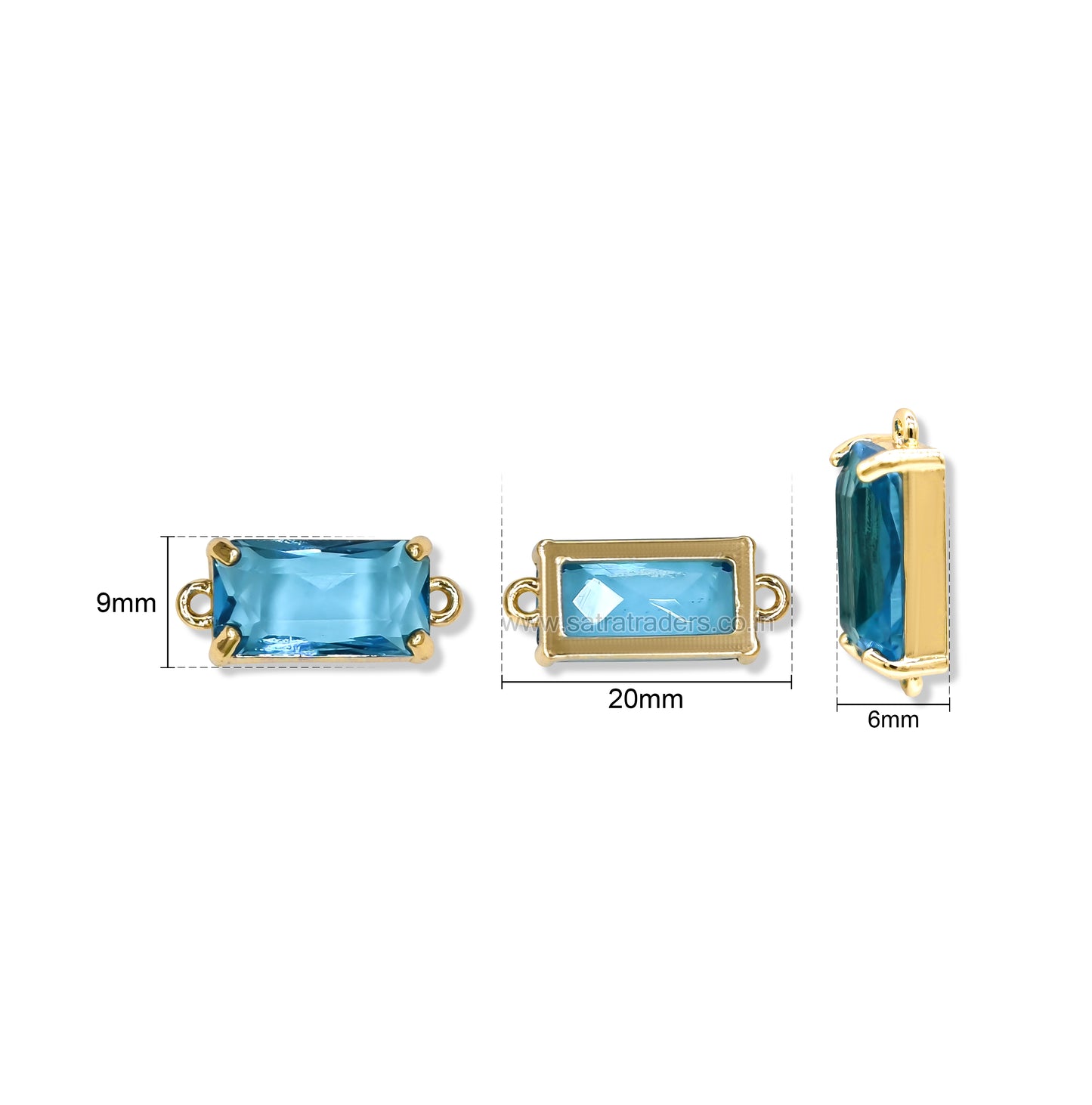 Rectangle Glass Crystal Connectors with Dual Loops | Size : H-9mm W-20mm | Qty : 1pc | CHL198