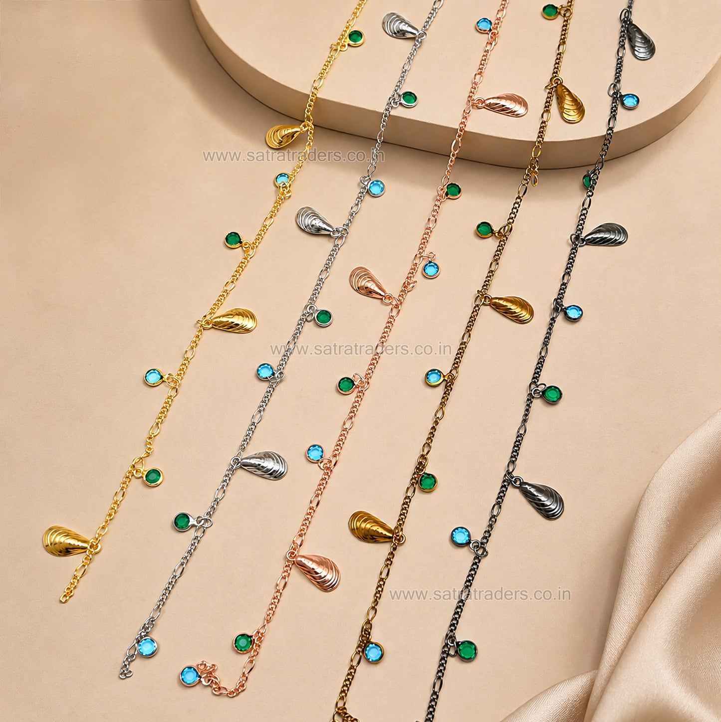 Seashell & Multicolor Crystal Charm Chain | Size : 1m | BC1001
