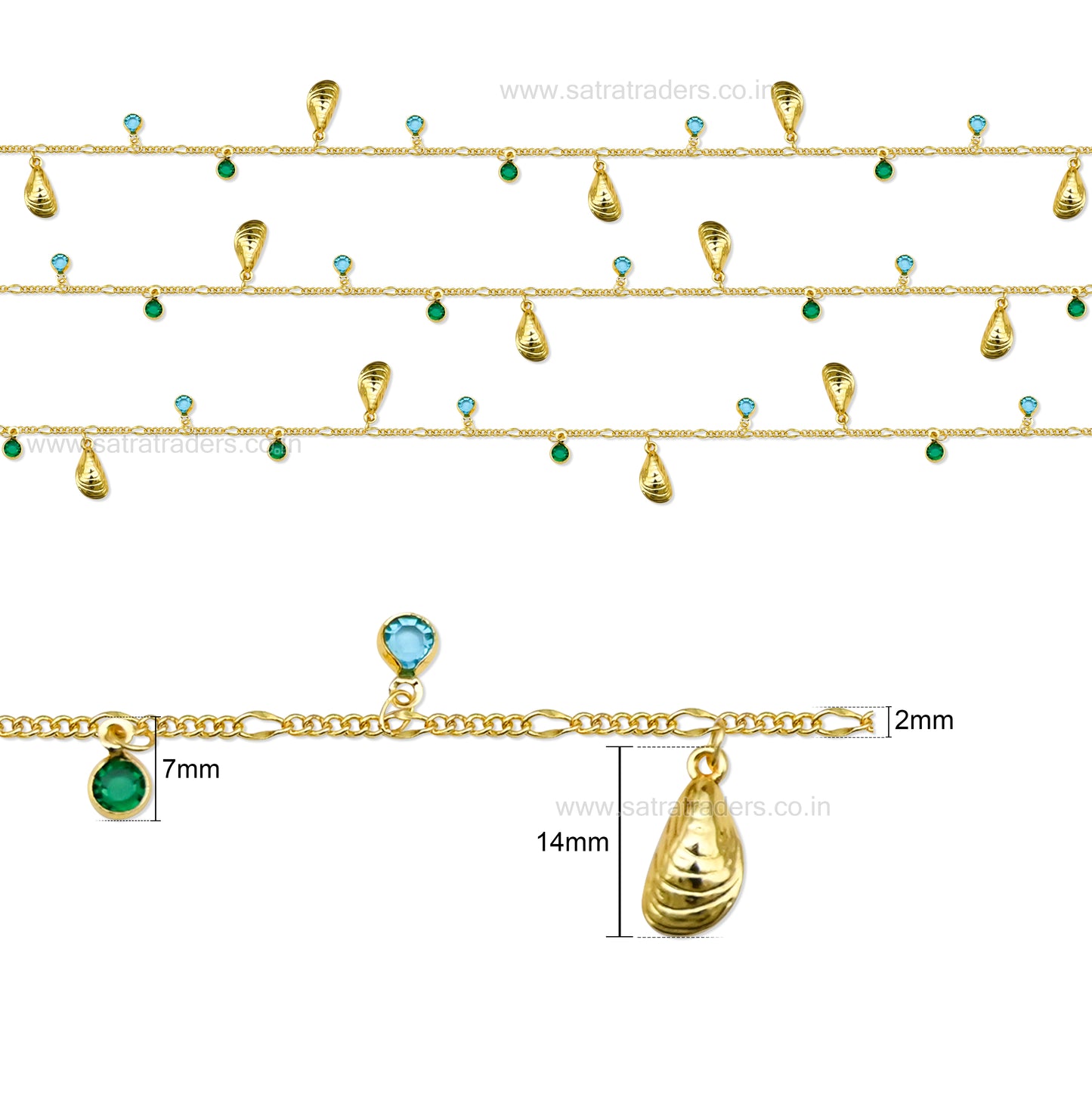 Seashell & Multicolor Crystal Charm Chain | Size : 1m | BC1001
