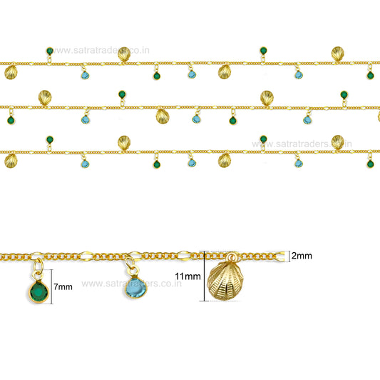 seachell & Multicolor Crystal Charm Chain | Size : 1m | BC1003