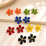 Matte Finish 5-Petal Flower Stud Earrings with Gold Center Stamen | Qty : 1pair | RJ06