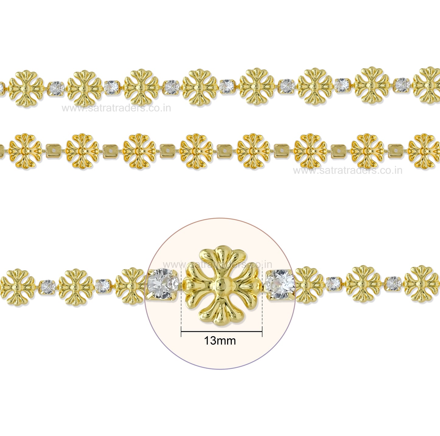 Brass Flower Rhinestone Cup Chain | Size : 1m | BC1004