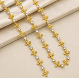 Brass 4-Petal Flower Rhinestone Cup Chain | Size : 1m | BC1005
