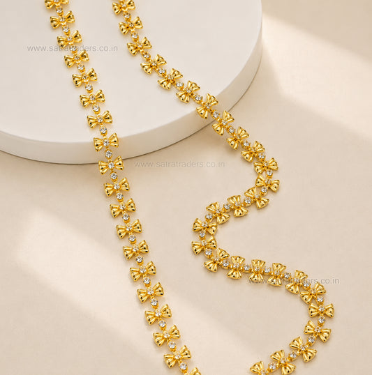 Brass Bow Pattern Rhinestone Cup Chain | Size : 1m | BC1007