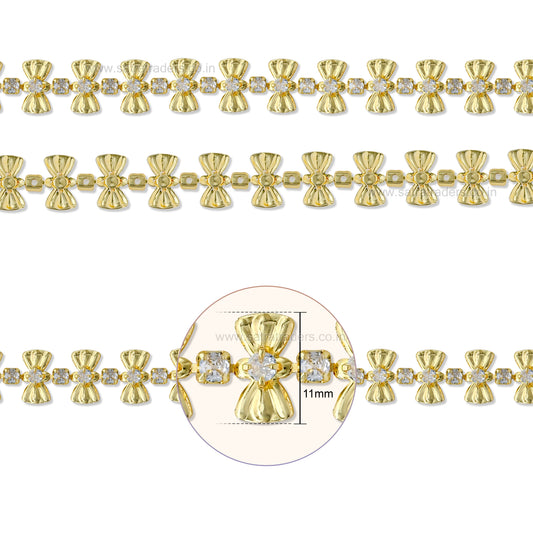 Brass Bow Pattern Rhinestone Cup Chain | Size : 1m | BC1007