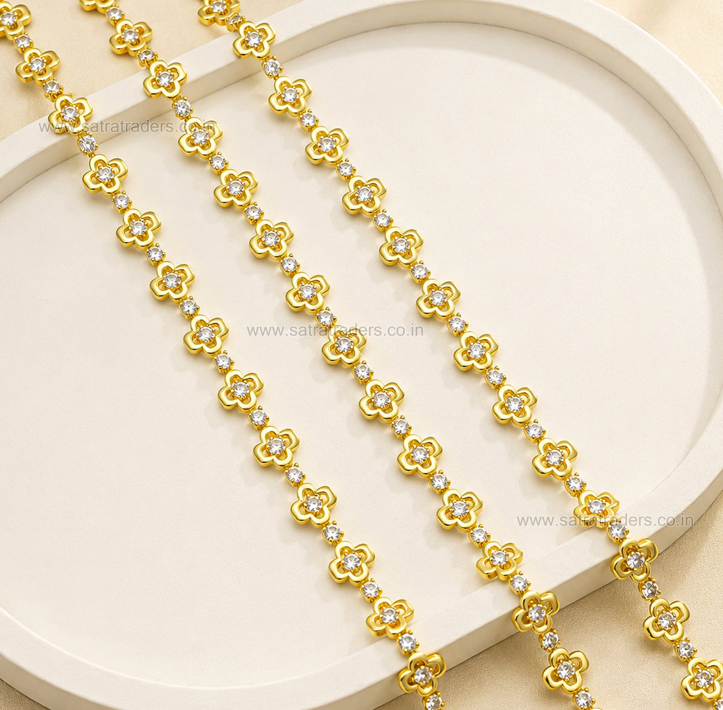 Brass Clover Floral Rhinestone Cup Chain | Size : 1m | BC1008