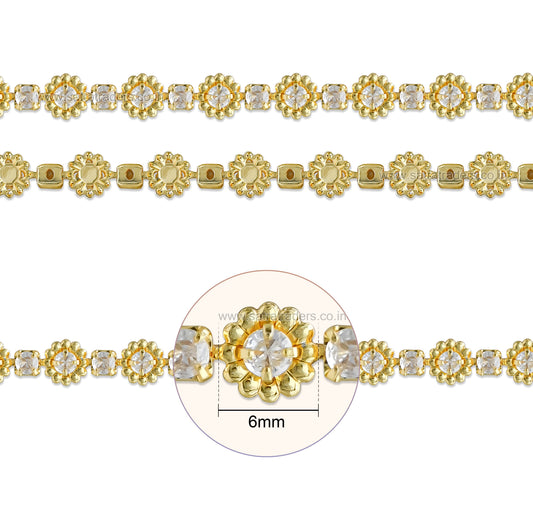 Brass Petite Sunflower Rhinestone Cup Chain | Size : 1m | BC1009