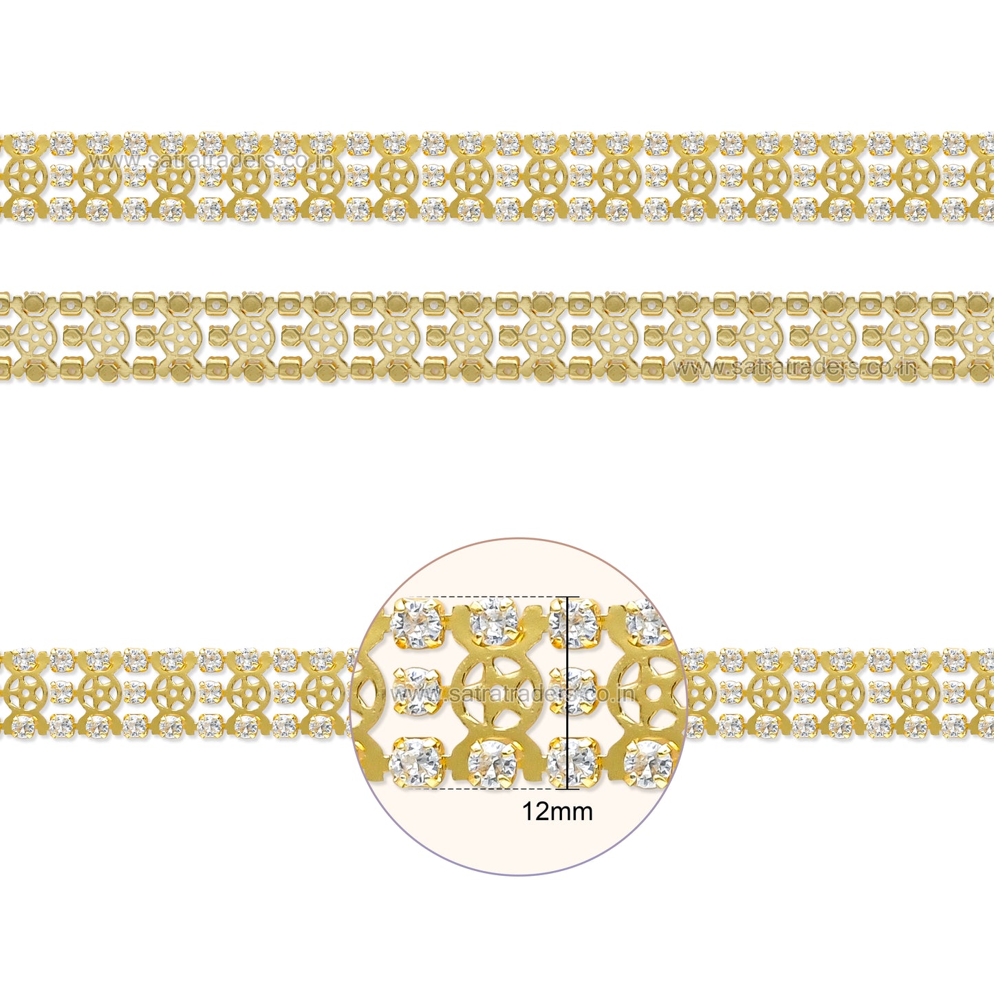 Brass Double-Row Wheel Pattern Rhinestone Cup Chain | Size : 1m | BC1010