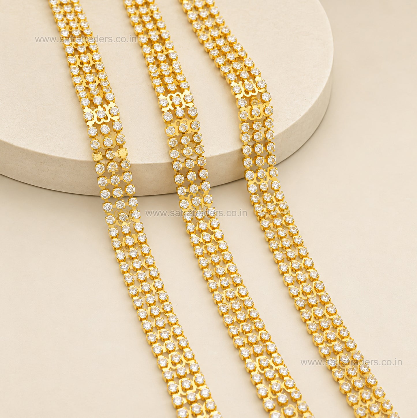Brass Triple-Row Lattice Pattern Rhinestone Cup Chain | Size : 1m | BC1012