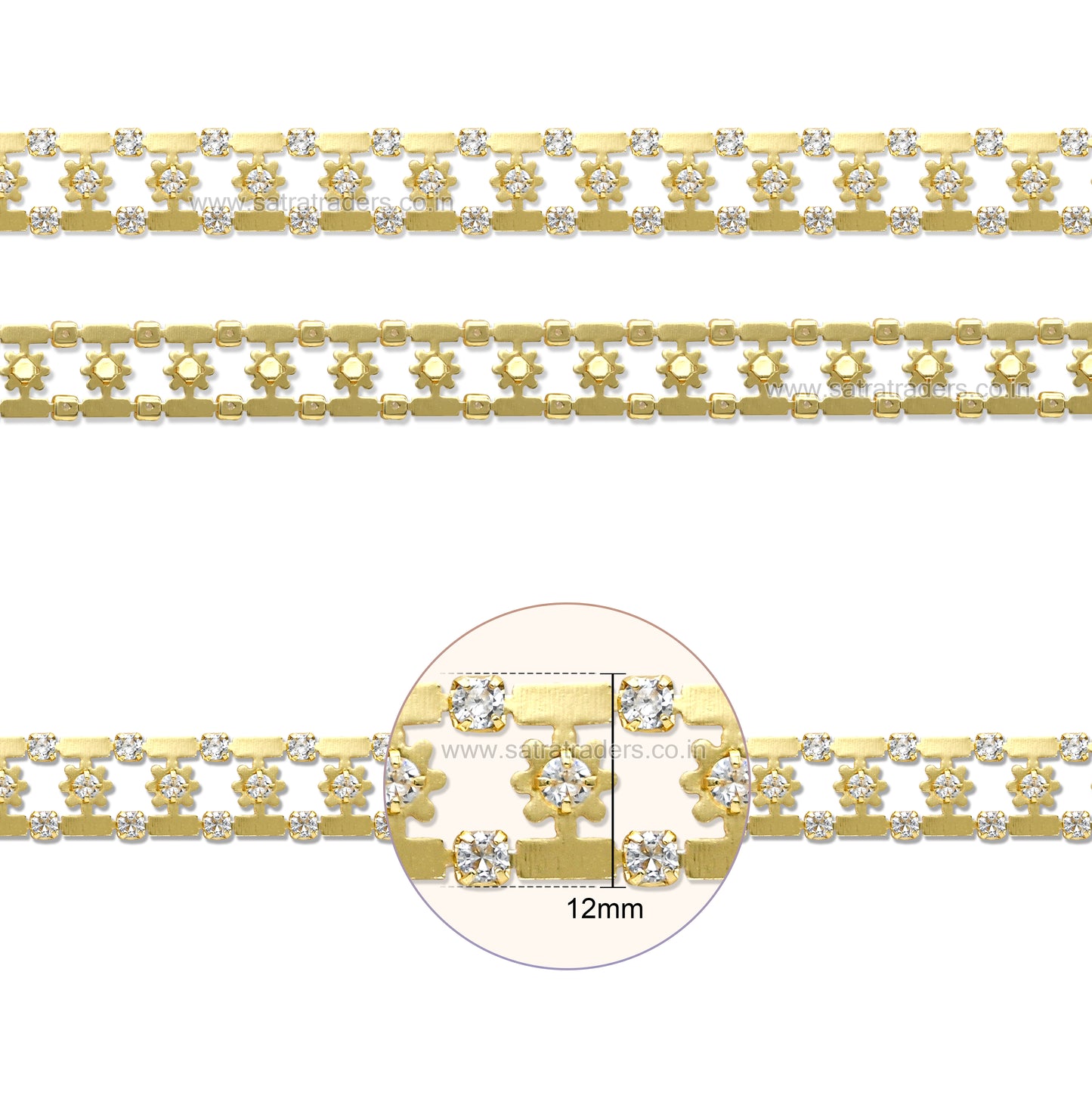 Brass Double-Row Floral Lattice Rhinestone Cup Chain | Size : 1m | BC1014