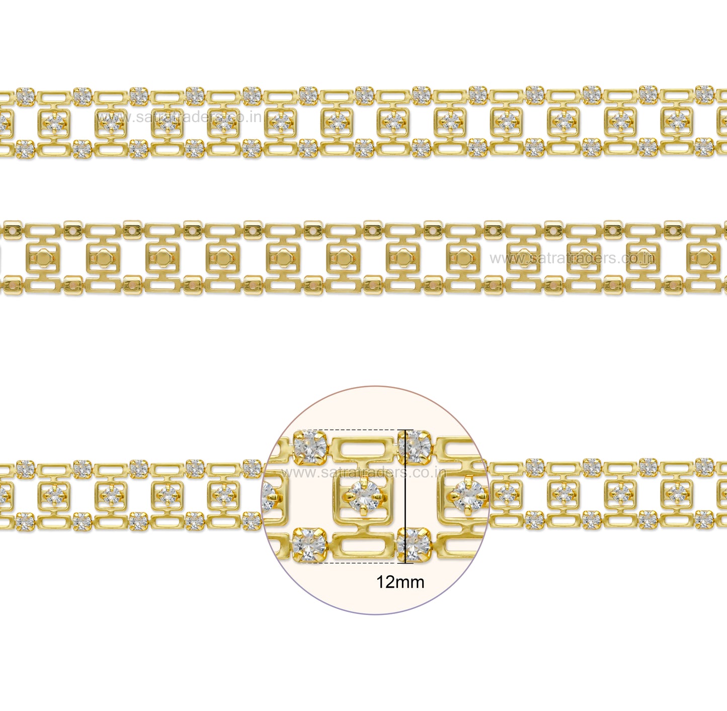 Brass Double-Row Geometric Square Lattice Rhinestone Cup Chain | Size : 1m | BC1015