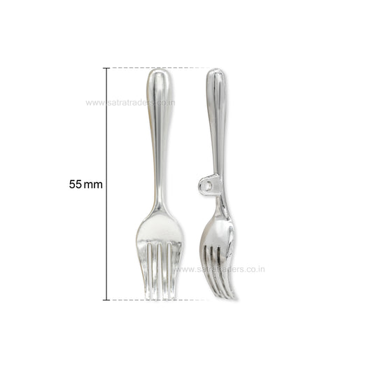 Silver Miniature Dinner Fork Charm with Loop | Qty : 5pcs