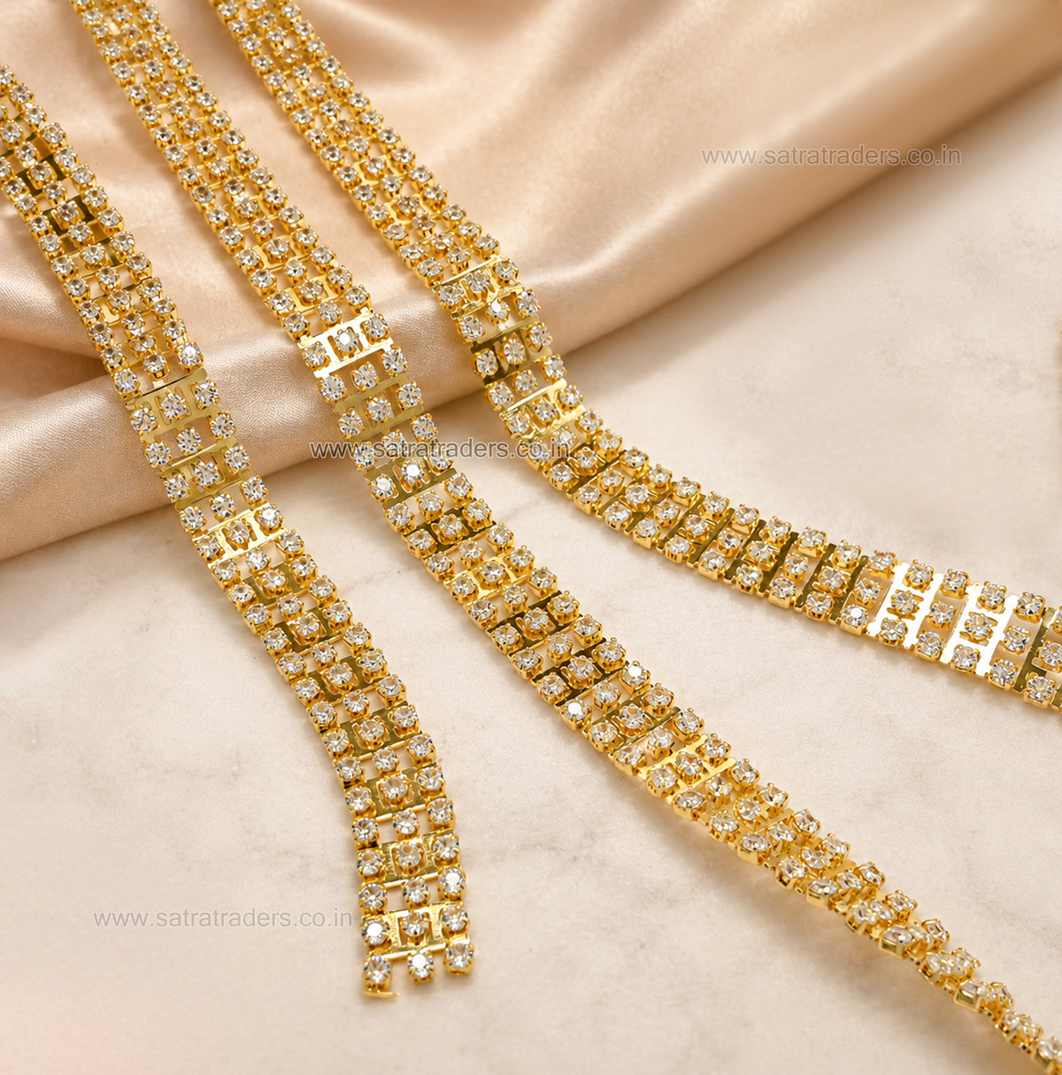 Brass Triple-Row Parallel Rhinestone Cup Chain | Size : 1m | BC1017