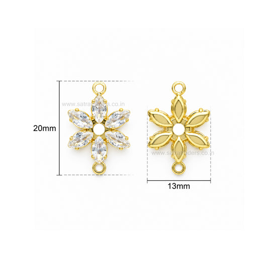 CZ Crystal Flower 2 Loops Brass Charms | Size : 20*13mm | Qty : 10pcs | BC29