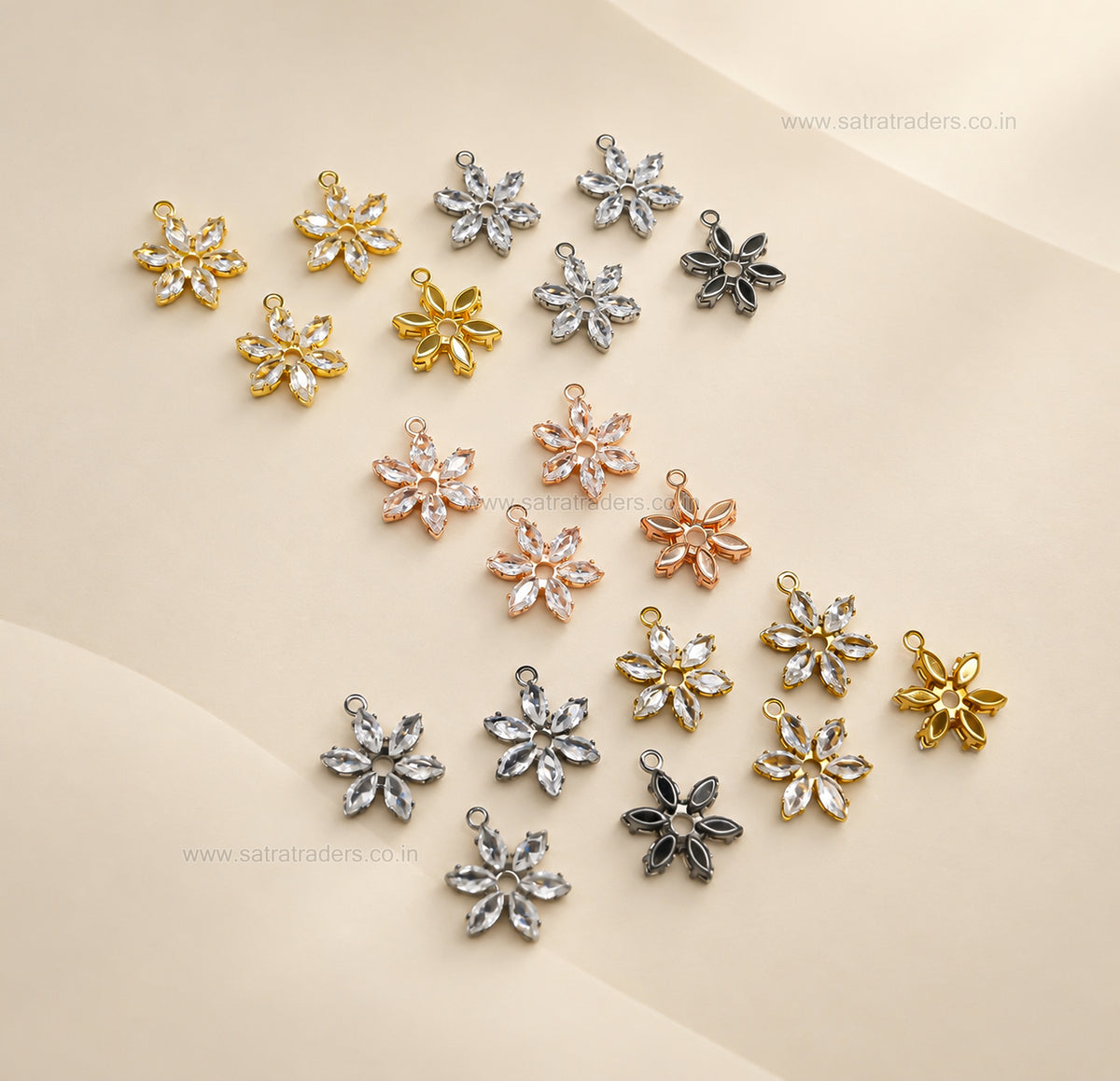 CZ Crystal Flower 1 Loop Brass Charms | Size : 17*13mm | Qty : 10pcs | BC30
