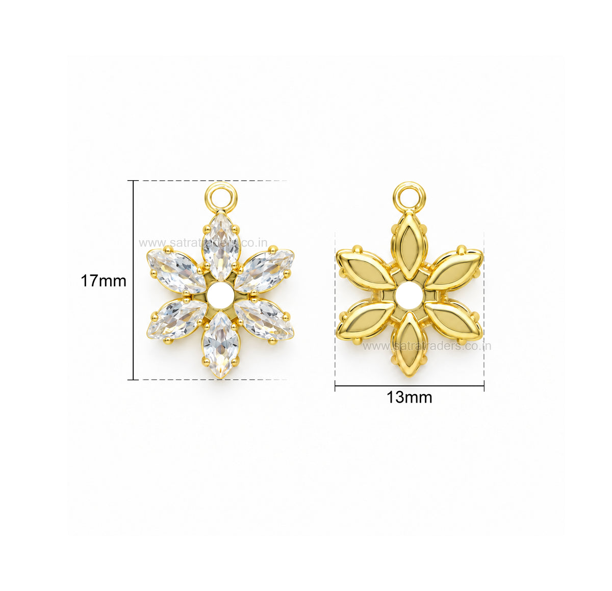 CZ Crystal Flower 1 Loop Brass Charms | Size : 17*13mm | Qty : 10pcs | BC30