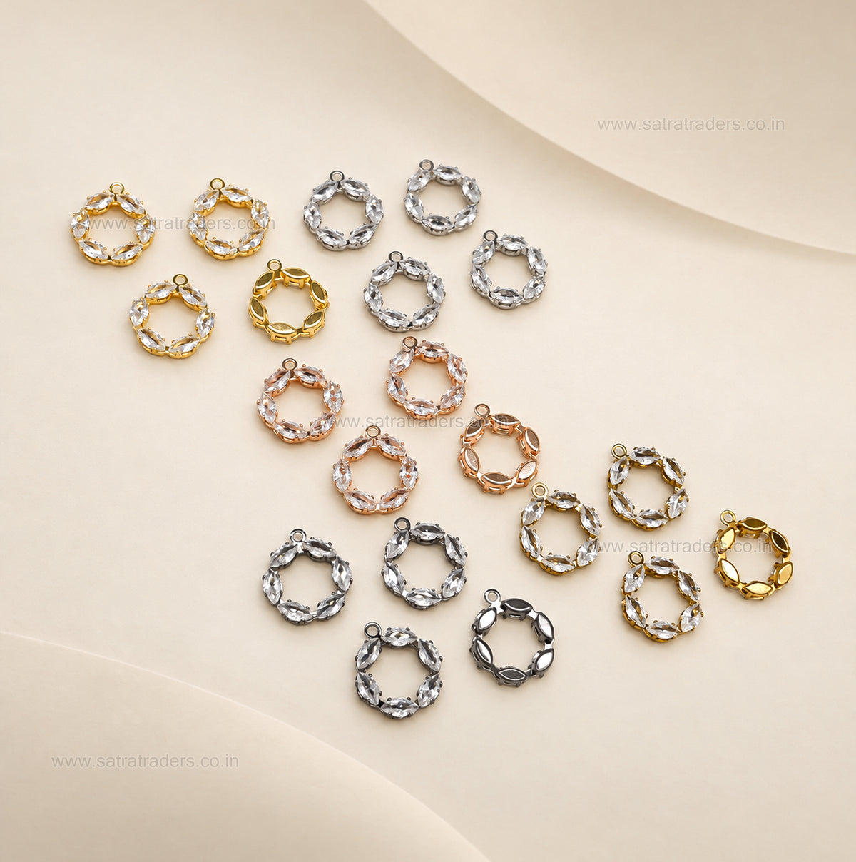 CZ Crystal Circle Wreath 1 Loop Brass Charms | Size : 15mm | Qty : 10pcs | BC31