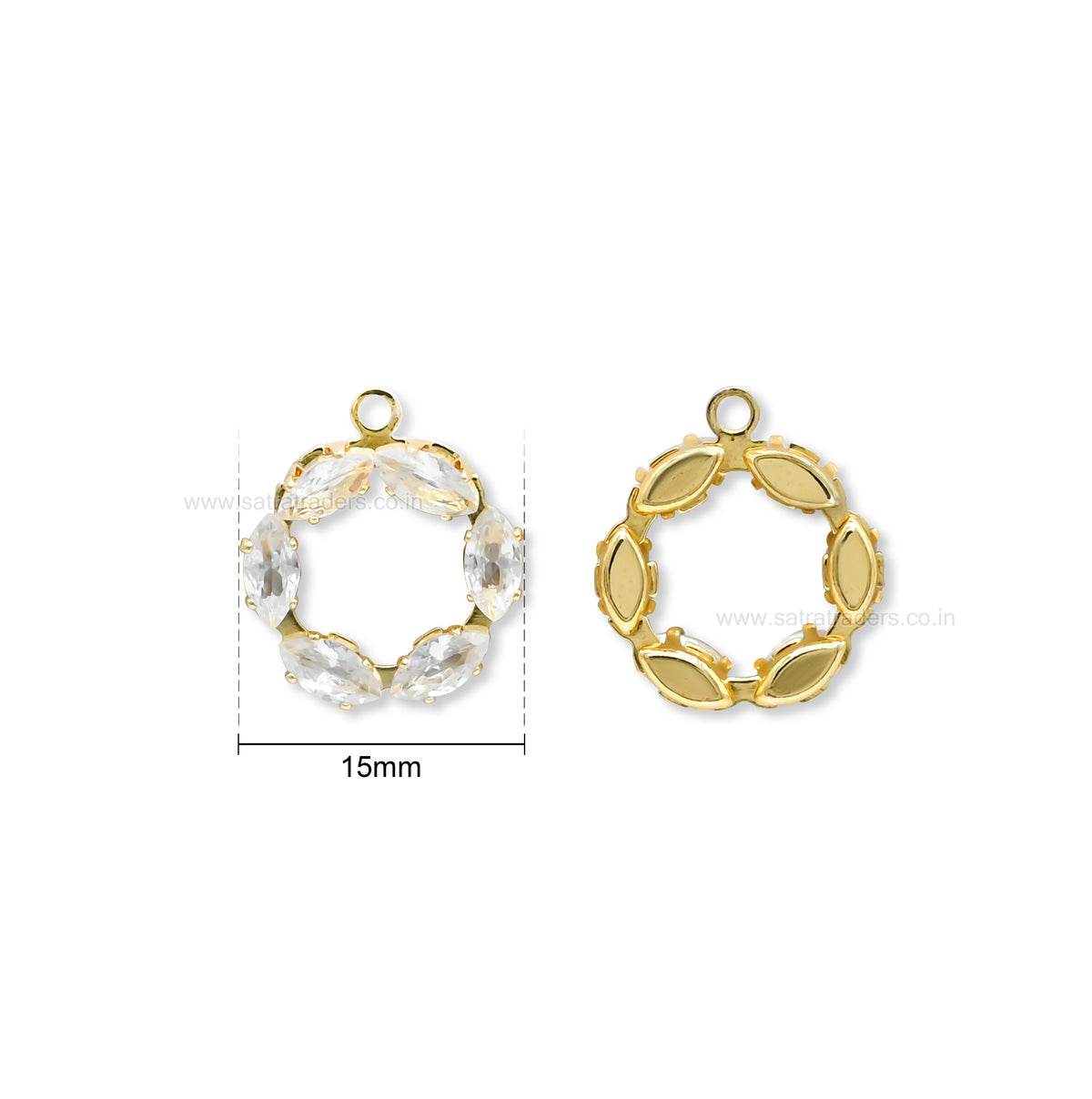 CZ Crystal Circle Wreath 1 Loop Brass Charms | Size : 15mm | Qty : 10pcs | BC31
