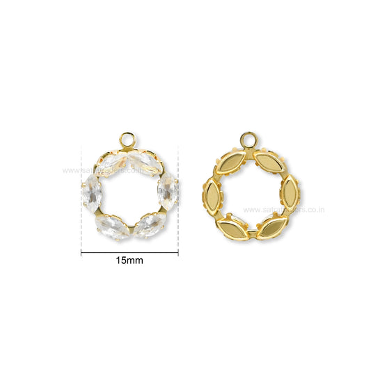 CZ Crystal Circle Wreath 1 Loop Brass Charms | Size : 15mm | Qty : 10pcs | BC31