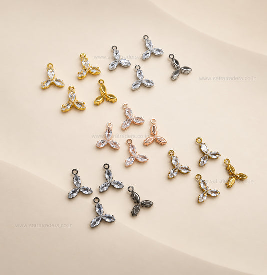 3-Stone Marquise CZ Crystal 1 Loop Brass Charms | Size : 12*11mm | Qty : 10pcs | BC32