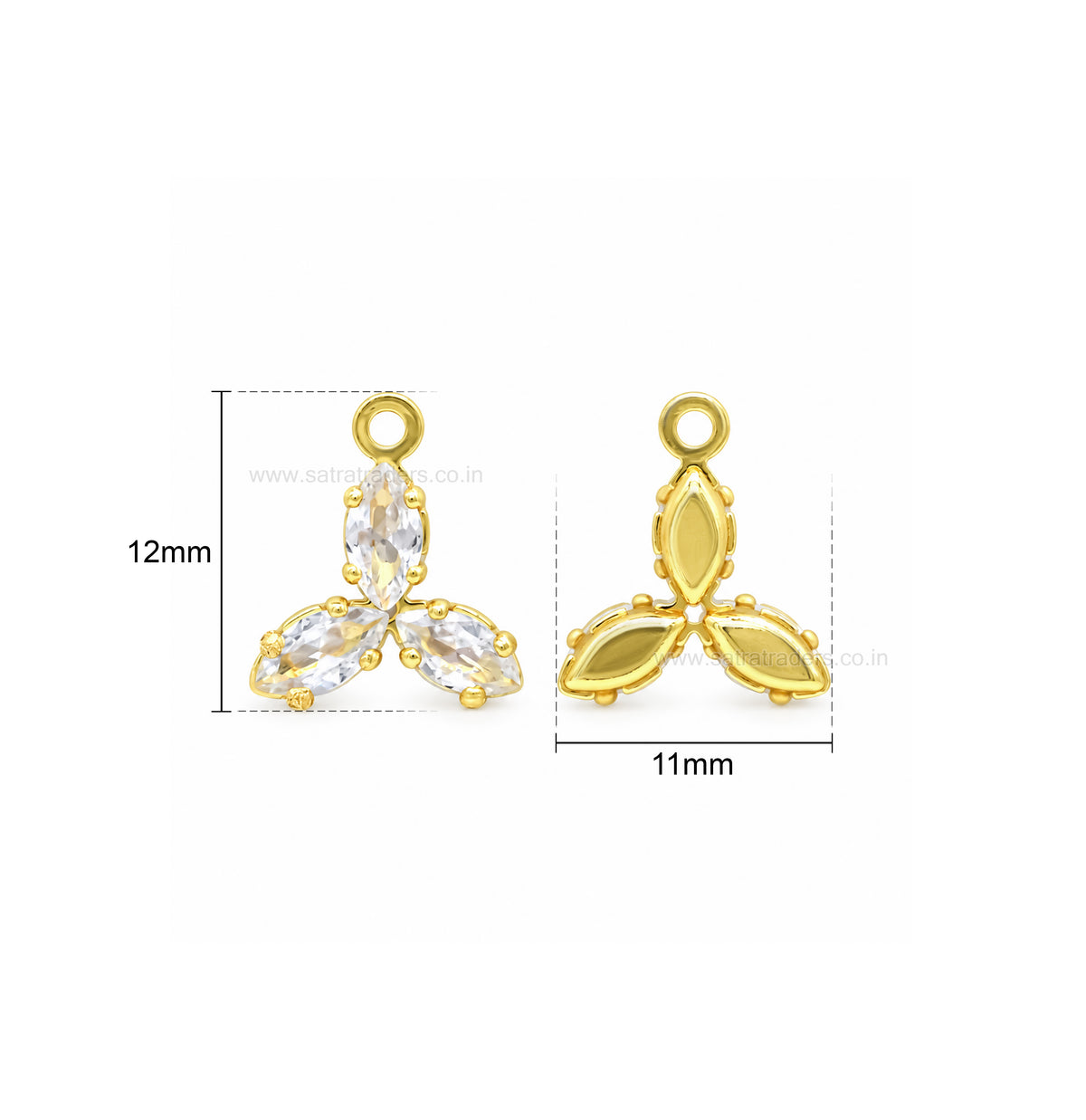3-Stone Marquise CZ Crystal 1 Loop Brass Charms | Size : 12*11mm | Qty : 10pcs | BC32