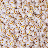 White Smiley Face Acrylic Beads with Gold Foil | Size : 7mm | PB116