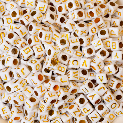 White Square Alphabet Plastic Beads | Size : 7mm