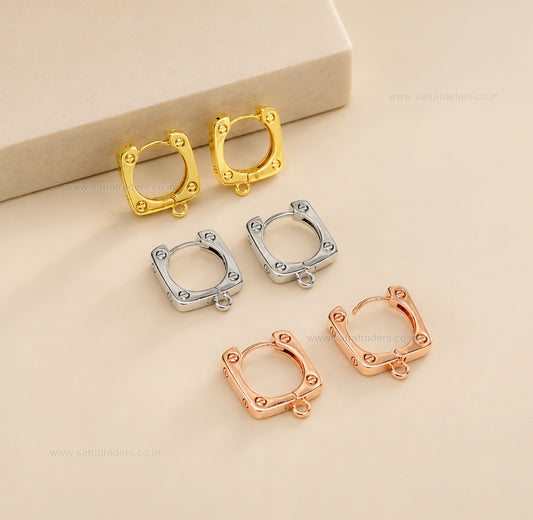Square Screw-Motif Huggie Hoop Earring | Size : 16*14mm | Qty : 2pcs-1pair | EF97