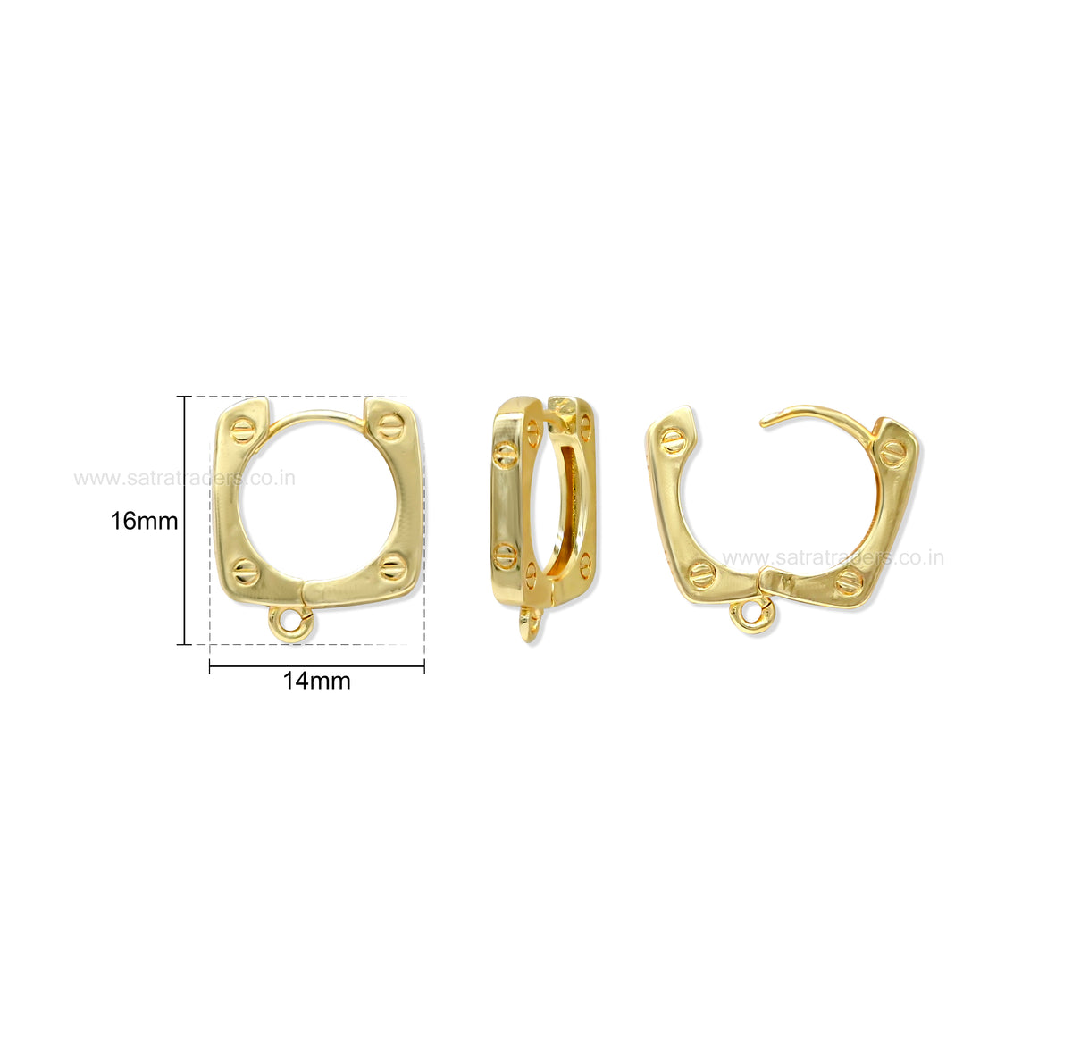Square Screw-Motif Huggie Hoop Earring | Size : 16*14mm | Qty : 2pcs-1pair | EF97