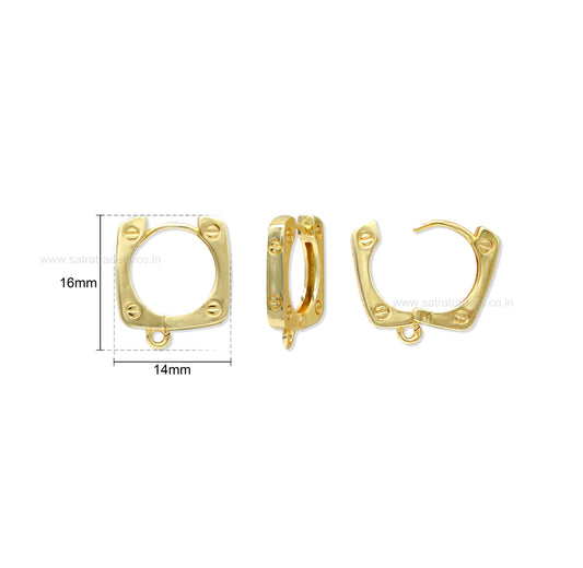 Square Screw-Motif Huggie Hoop Earring | Size : 16*14mm | Qty : 2pcs-1pair | EF97