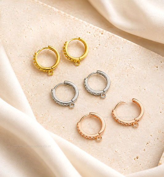 Floral CZ Crystal Huggie Hoop Earring | Size : 15*15mm | Qty : 2pcs-1pair | EF101