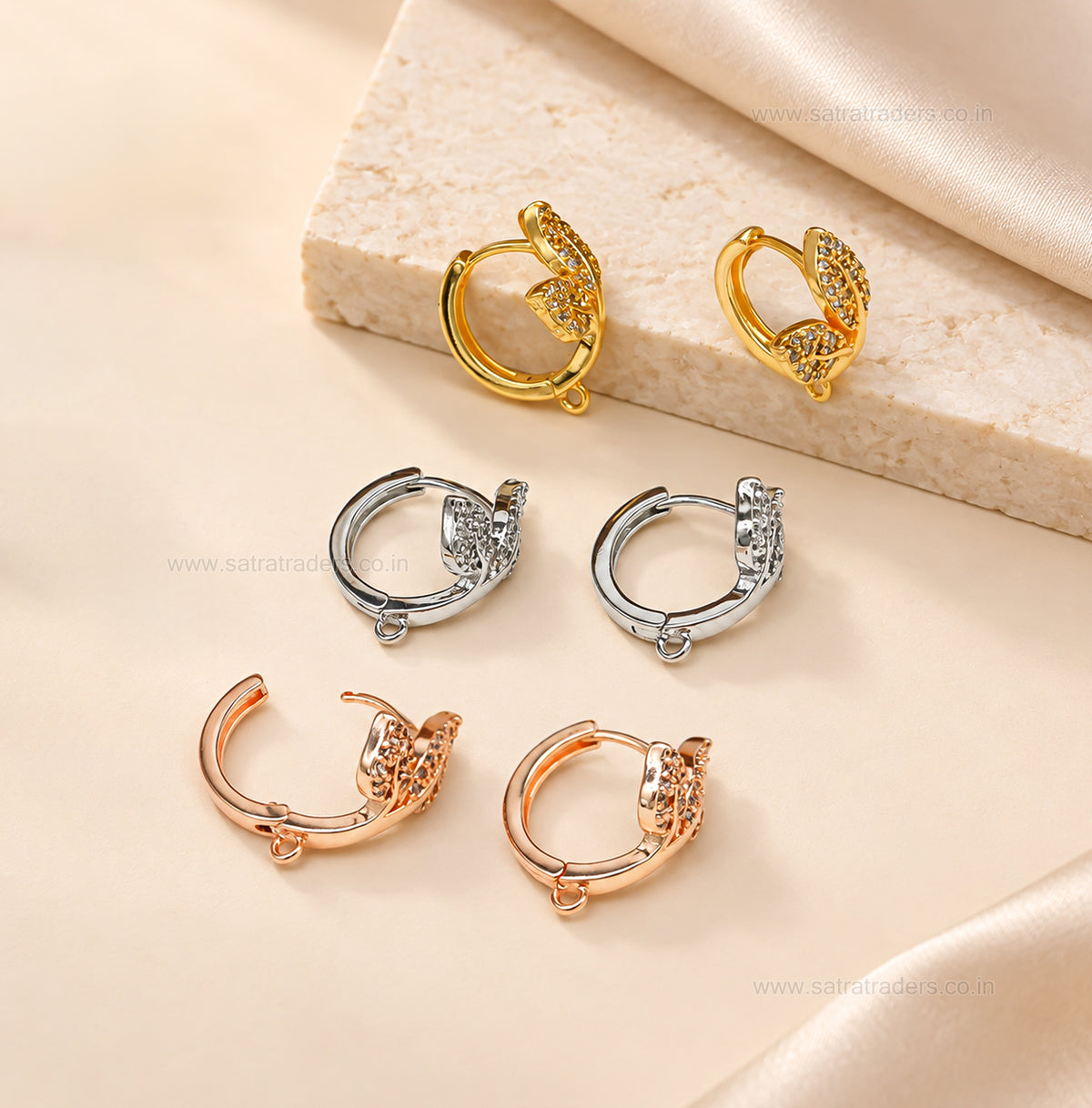 Pave CZ Leaf Branch Huggie Hoop Earring | Size : 17*15mm | Qty : 2pcs-1pair | EF105
