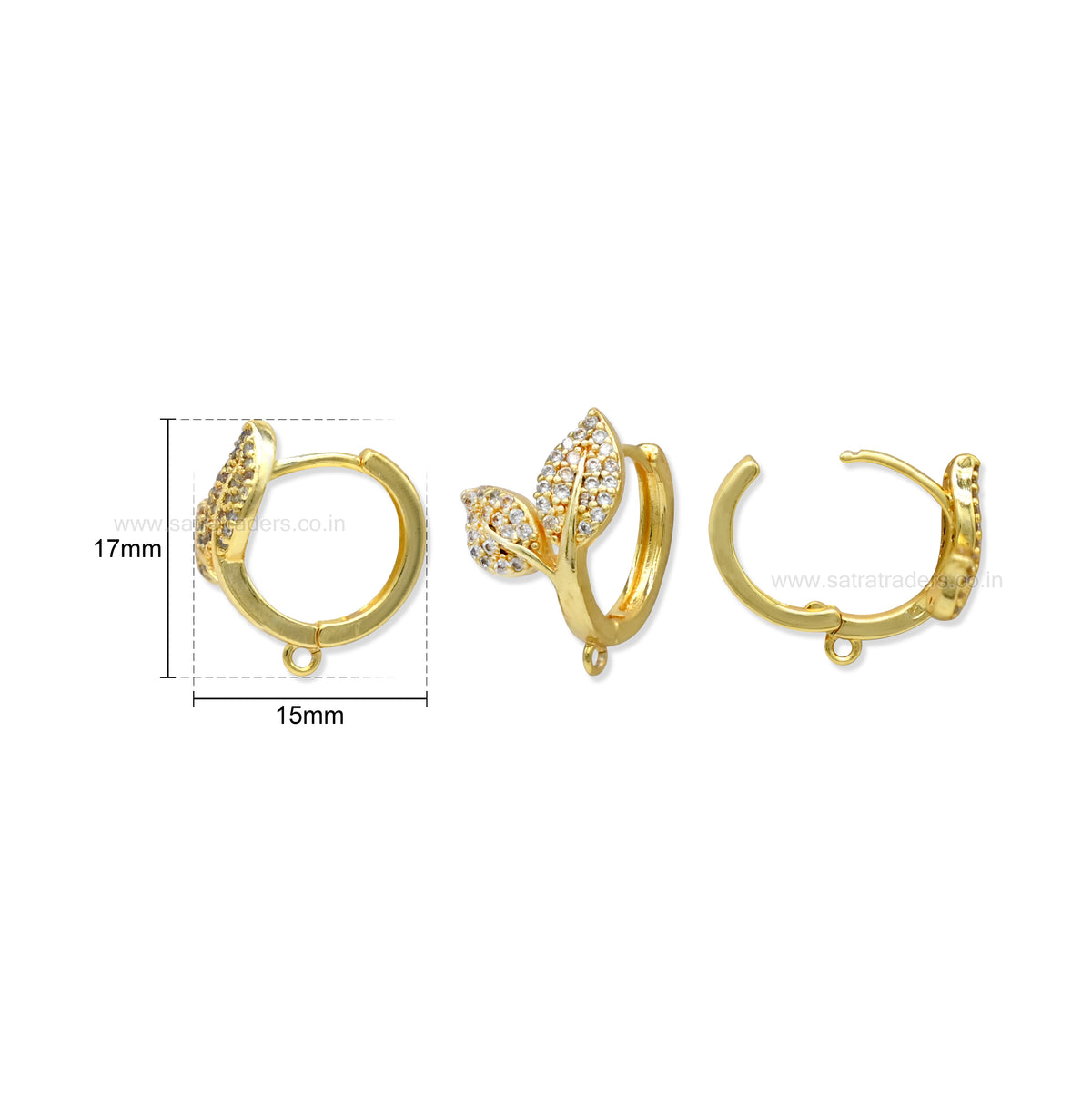 Pave CZ Leaf Branch Huggie Hoop Earring | Size : 17*15mm | Qty : 2pcs-1pair | EF105