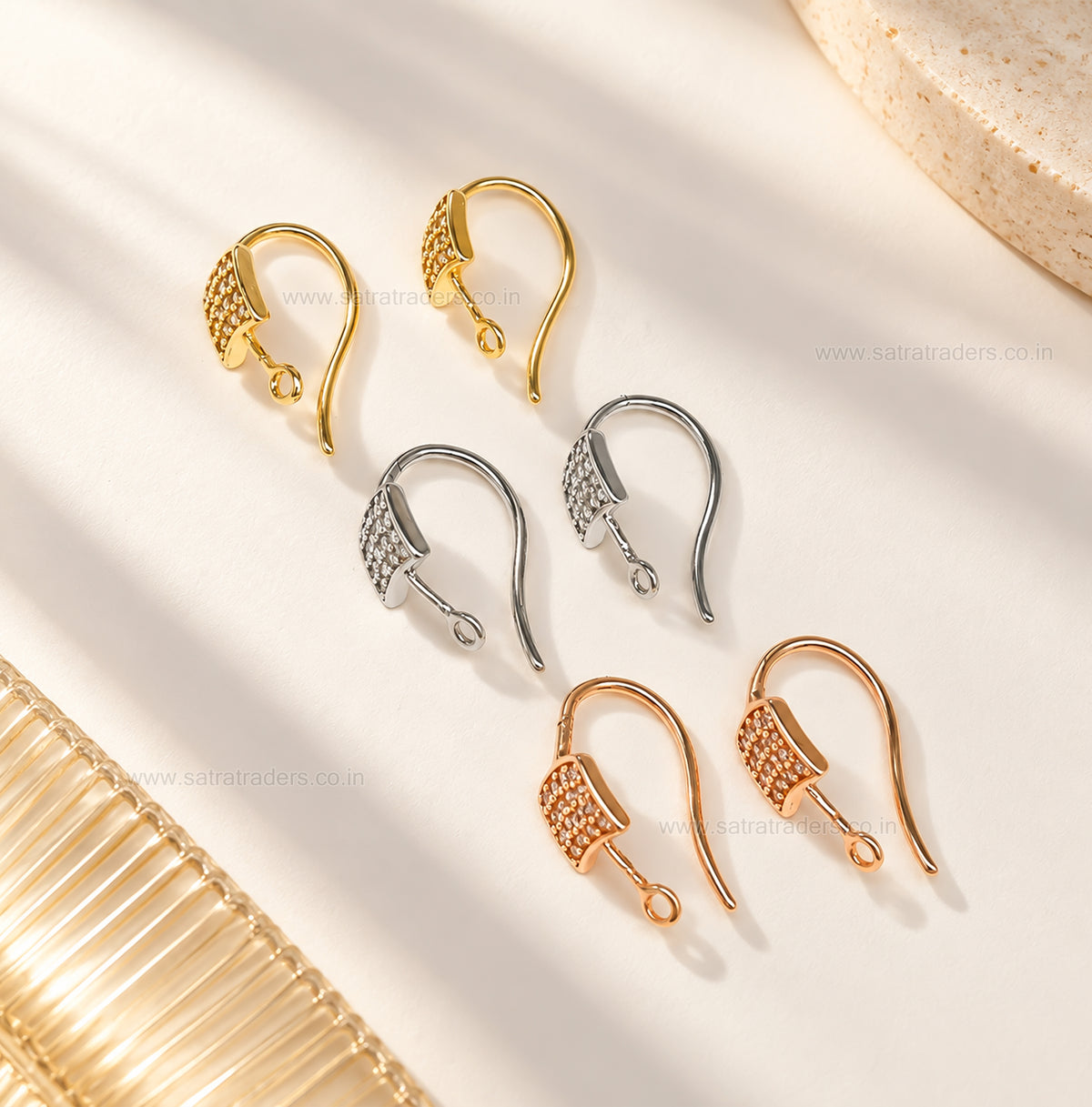 Pave CZ Shield French Earring Hooks | Size : 17*10mm | Qty : 2pcs-1pair | EF102