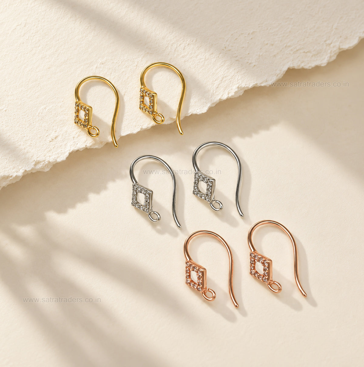 Pave CZ Rhombus French Earring Hooks | Size : 16*10mm | Qty : 2pcs-1pair | EF98