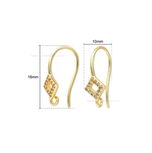 Pave CZ Rhombus French Earring Hooks | Size : 16*10mm | Qty : 2pcs-1pair | EF98