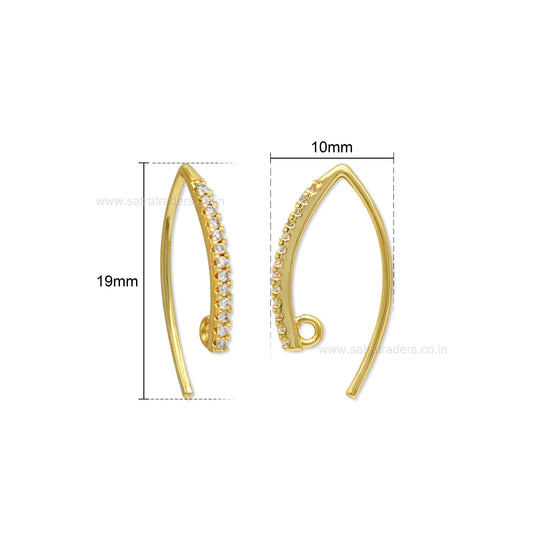 Pave CZ V-Shape French Earring Hooks | Size : 19*10mm | Qty : 2pcs-1pair | EF99
