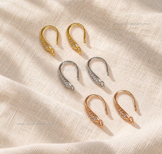 Pave CZ Crystal French Earring Hooks | Size : 15*7mm | Qty : 2pcs-1pair | EF96