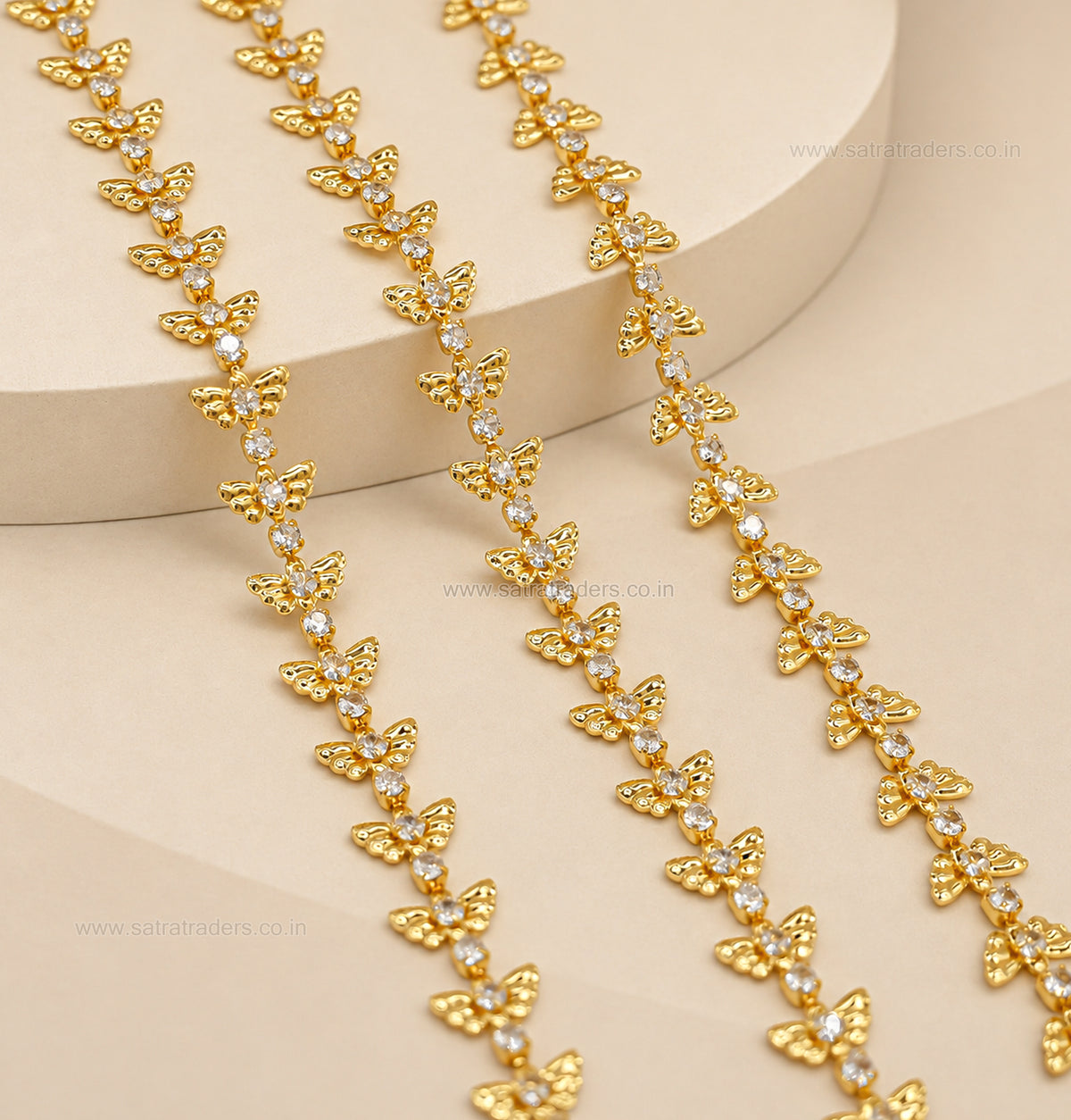 Brass Butterfly Rosary Beaded Link Rhinestone Cup Chain | Size : 1m | BC1018